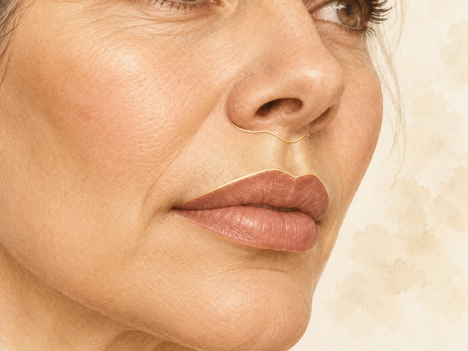 Ilustración en acuarela de la zona tratada con lip lift