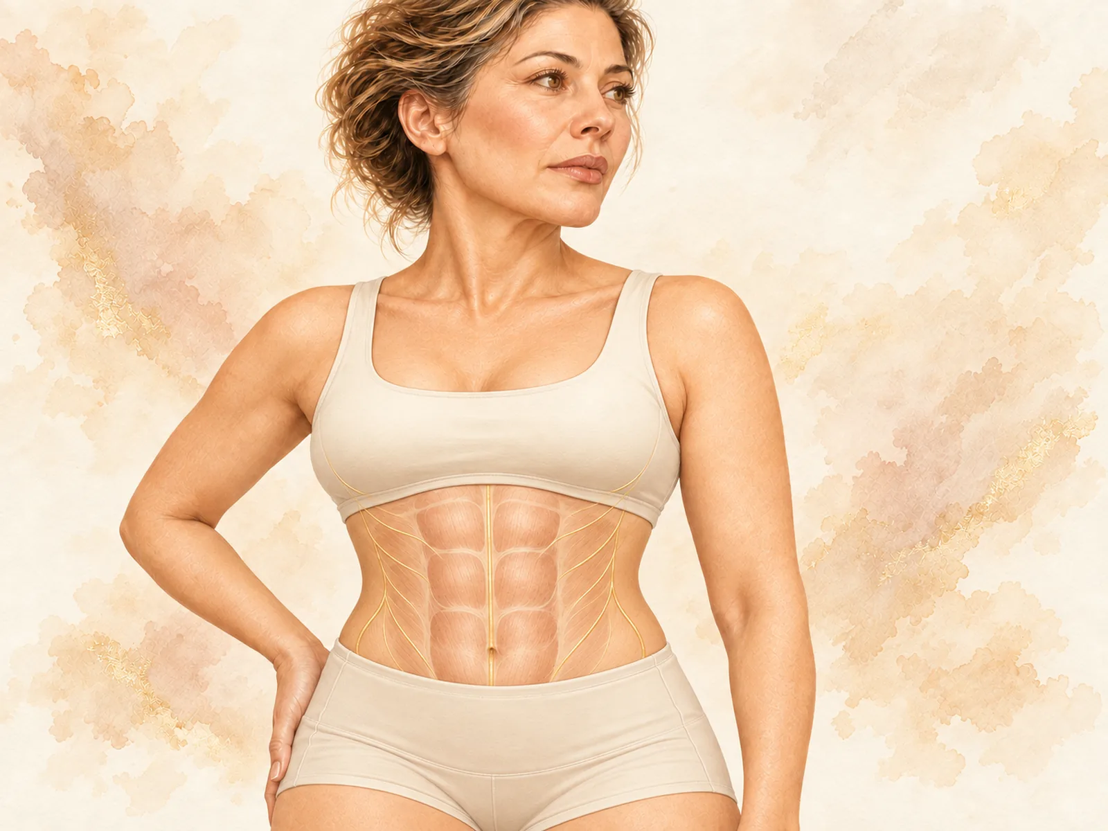 Ilustración en acuarela de la zona tratada con lipomarcación abdominal