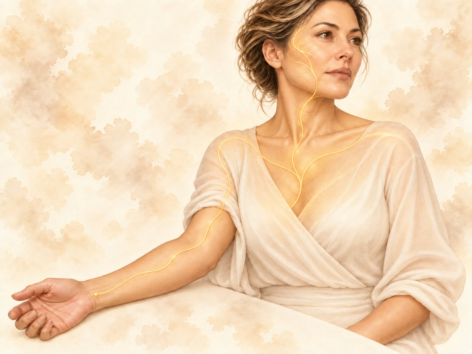 Ilustración en acuarela de la zona tratada con sueroterapia